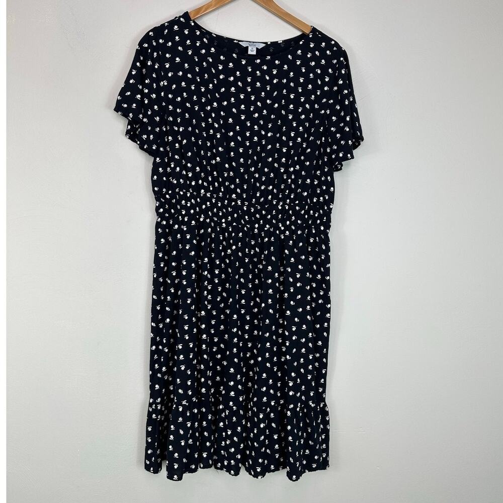 Croft & Barrow Black & White Floral A-Line Midi Dress